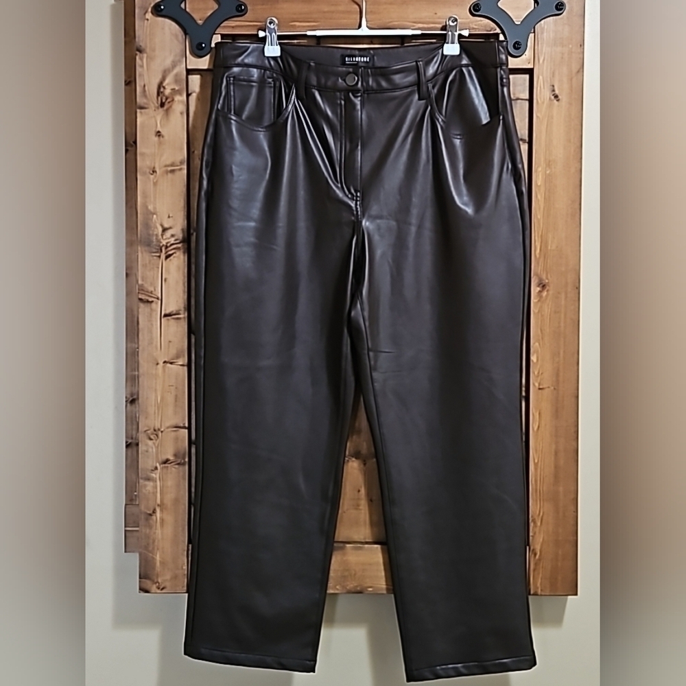 Reitmans Signature Dark Brown Vegan Leather High Waist Pants Size 16P